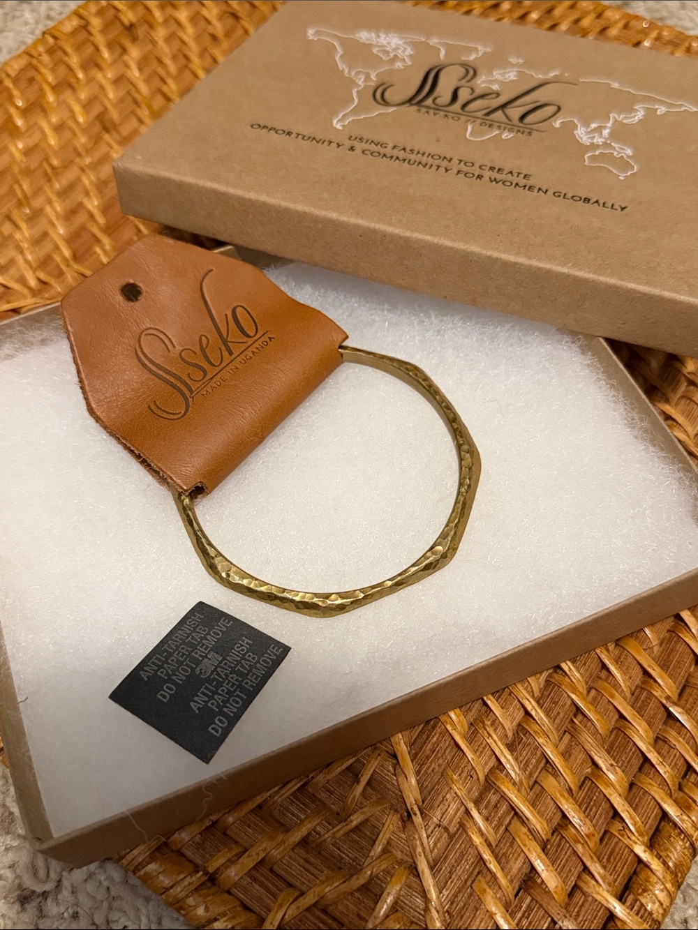 Sseko Textured solid brass Hammered Bangle - no opening- slips over wrist
